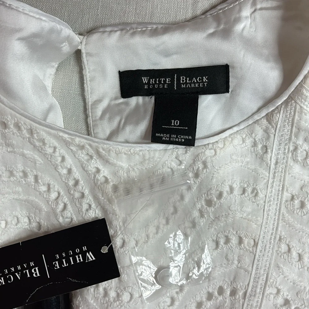 White House Black Market Fitted Cotton Eyelet Peplum Top Sz 10 NWT